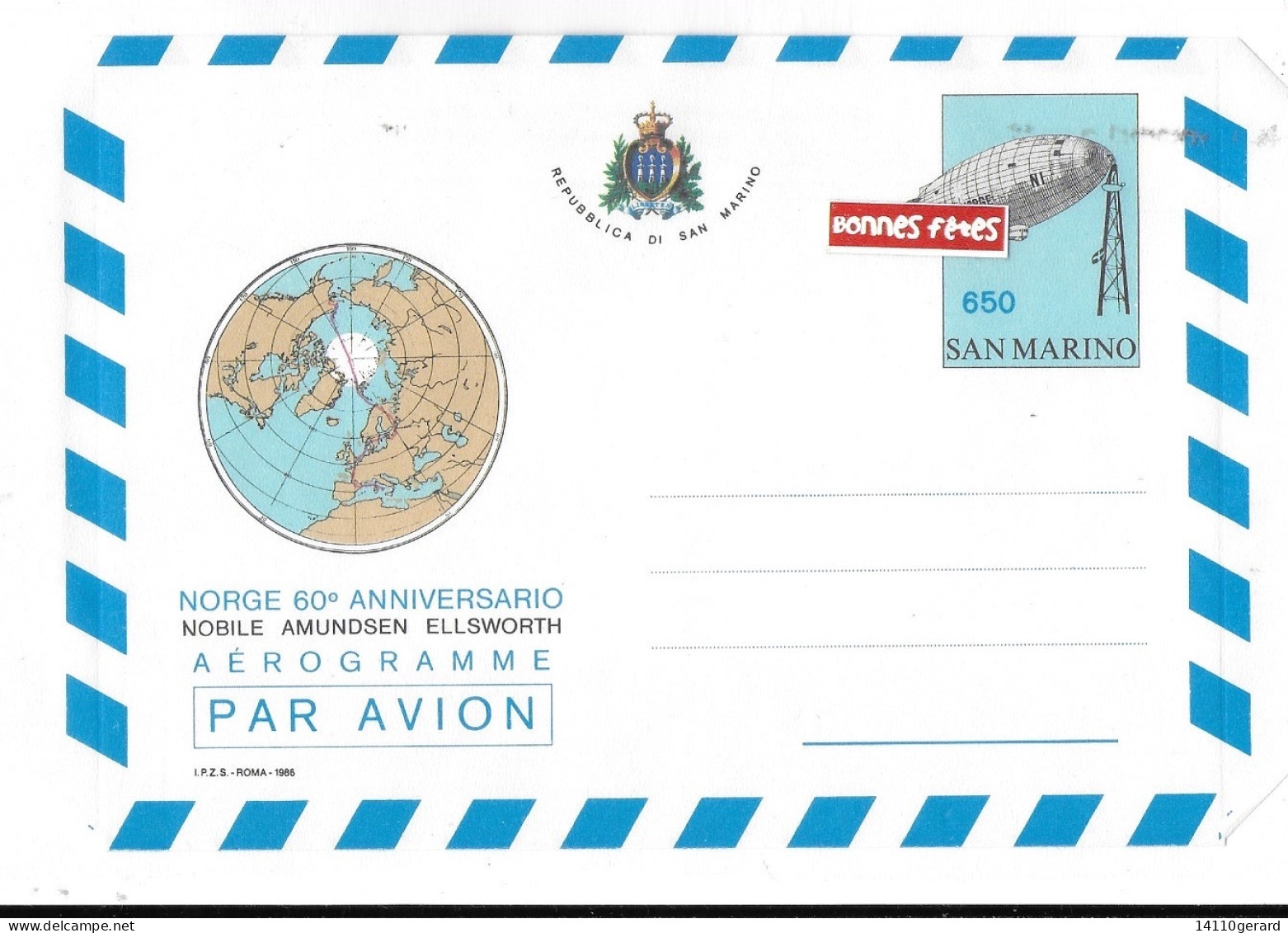 Toutes Les Catégories  Timbres  Thèmes  Philatélie Polaire  Pôle Nord  Expéditions Arctiques San Marino 1986: AEROGRAMME - Arctische Expedities