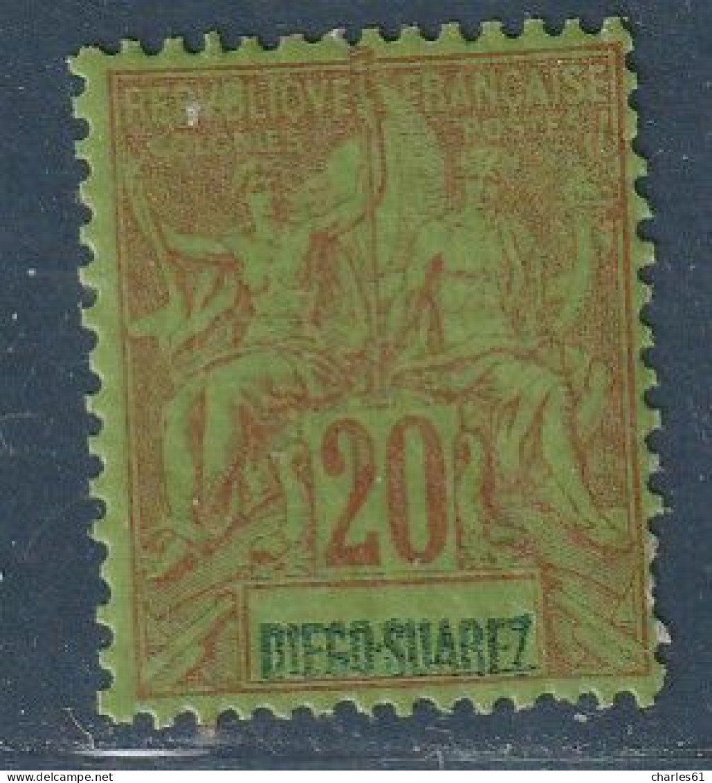 DIEGO SUAREZ - N°44 ** (1893) 20c Brique Sur Vert - Nuevos