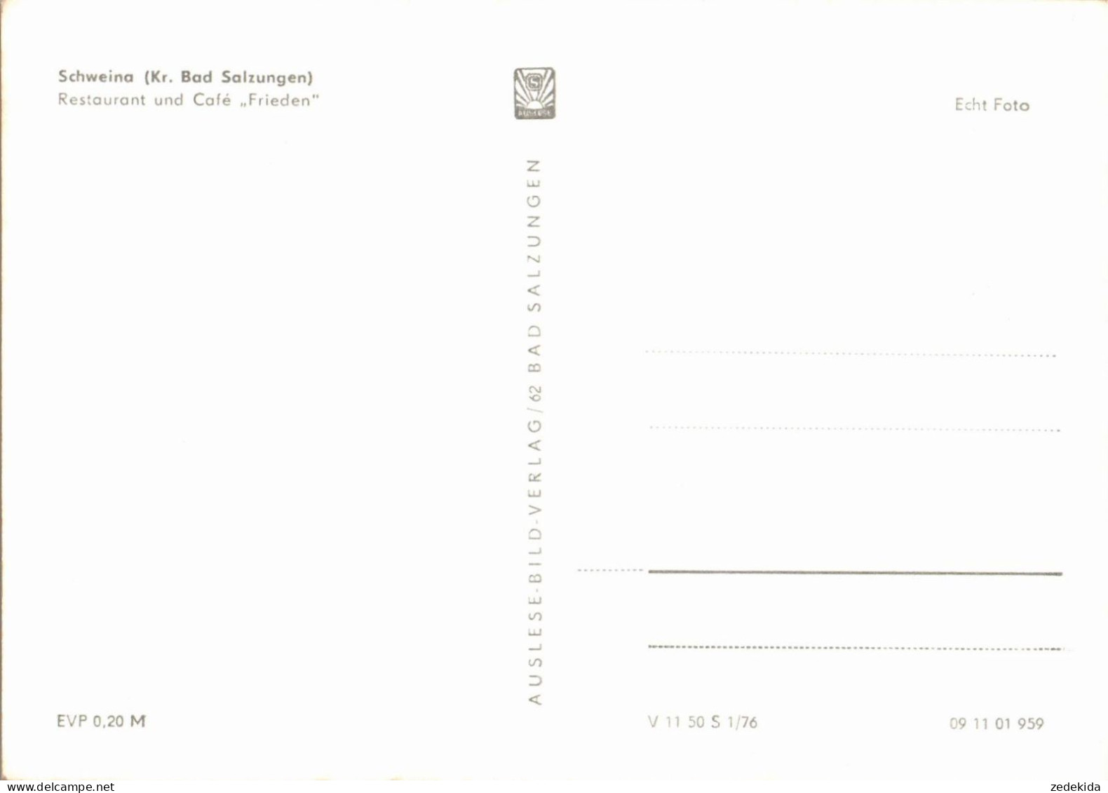 G6753 -TOP Schweina - Restaurant Gaststätte Cafe Frieden - Auslese Verlag - Schweina