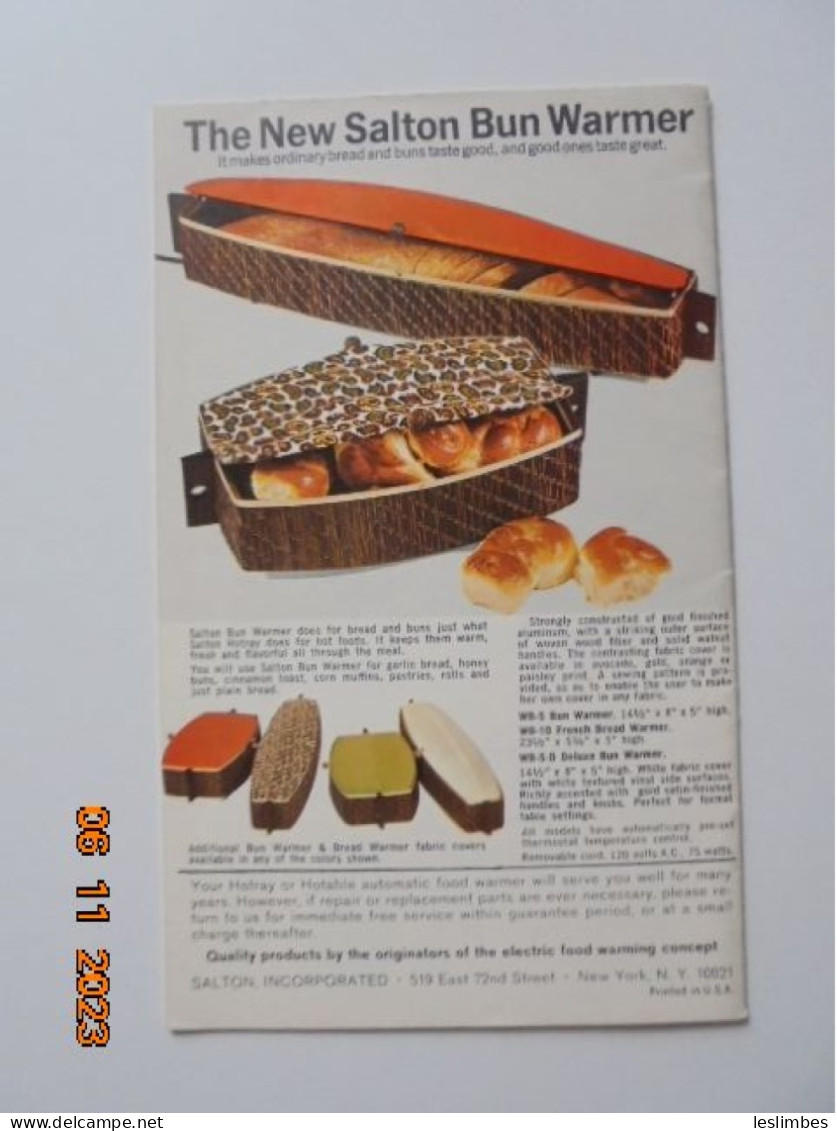 Salton Hotray: Gourmet Recipe Booklet And Operating Instructions For Trays And Tables - Americana