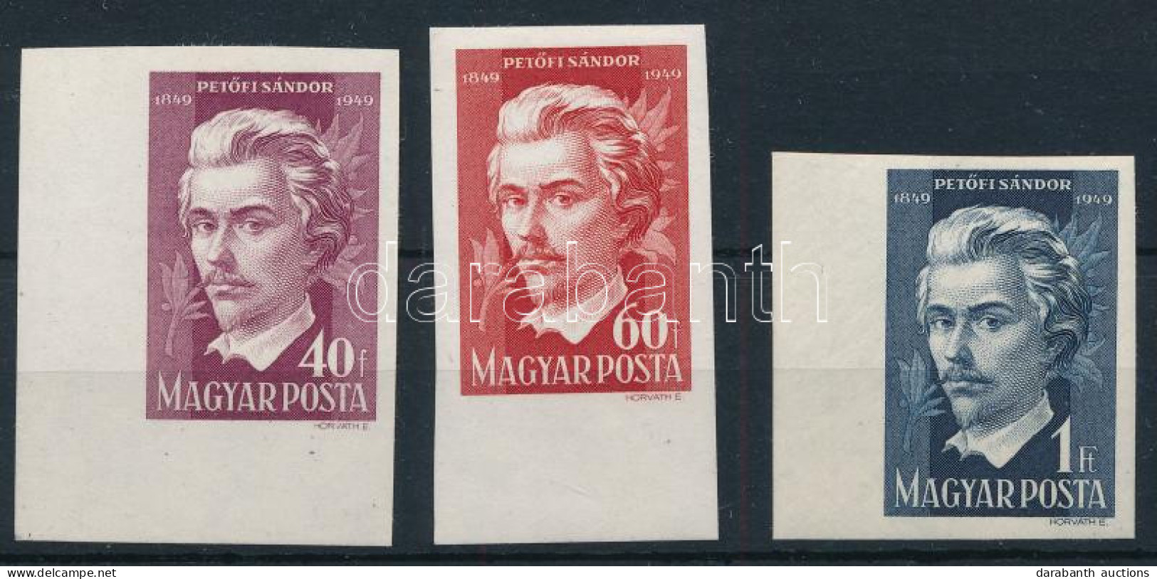 ** 1949 Petőfi II. Vágott ívszéli Sor / Mi 1045-1047 Imperforate Margin Set - Autres & Non Classés