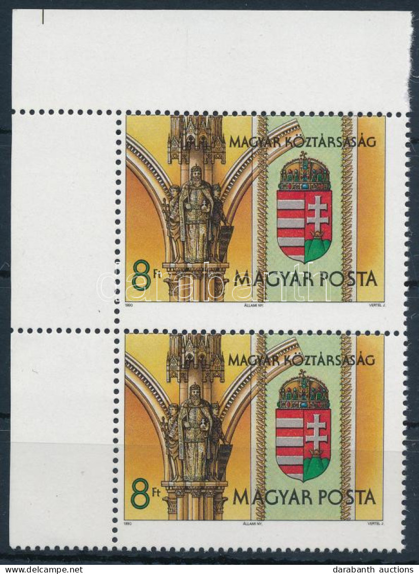 ** 1990 A Magyar Köztársaság Címere ívsarki Pár Elcsúszott Bélyegképpel / Mi 4099 Pair With Shifted Perforation - Andere & Zonder Classificatie