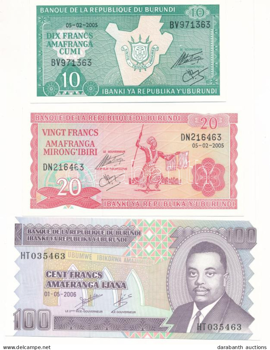 Burundi 2005. 10Fr + 20Fr + 100Fr T:UNC  Burundi 2005. 10 Francs + 20 Francs + 100 Francs C:UNC - Zonder Classificatie