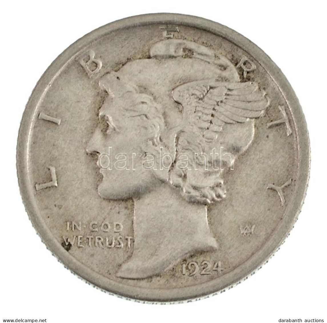 Amerikai Egyesült Államok 1924 1d (10c) Ag "Mercury" T:AU,XF  USA 1924. 1 Dime (10 Cents) Ag "Mercury" C:AU,XF Krause KM - Unclassified