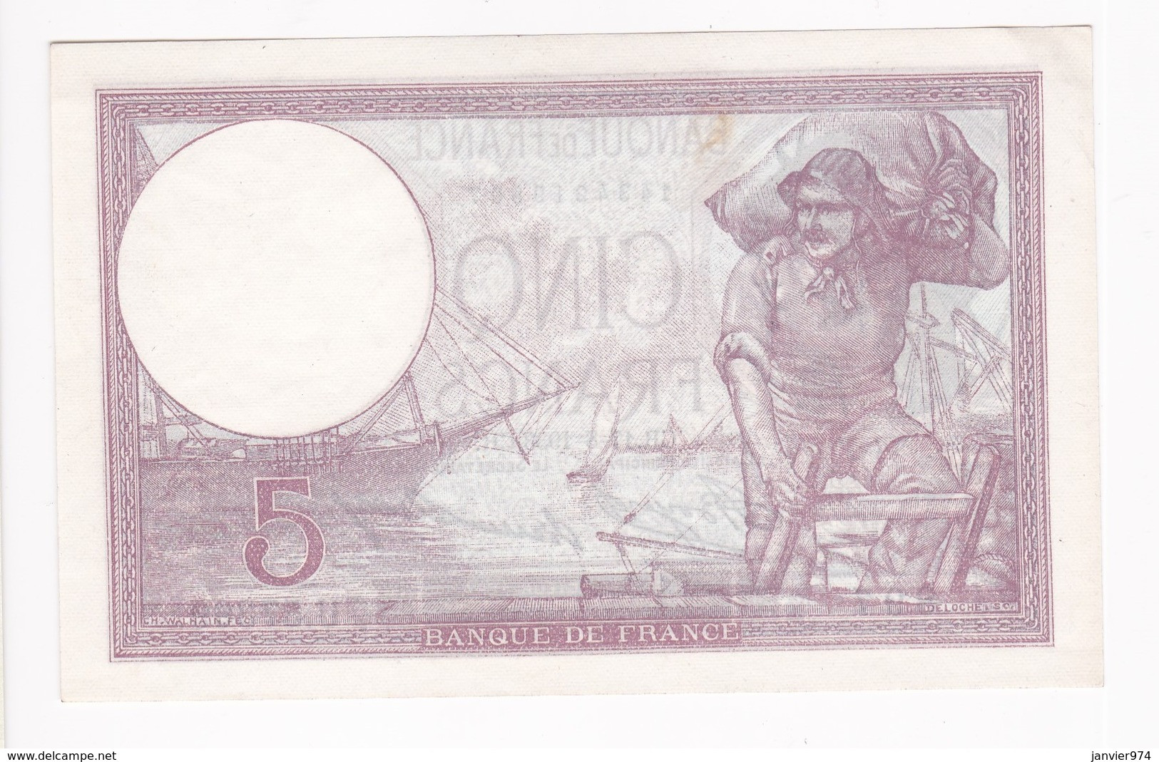 5 Francs Violet 17 – 8 – 1933. Alphabet : U.57369 N° 897 , Billet Neuf. - 5 F 1917-1940 ''Violet''