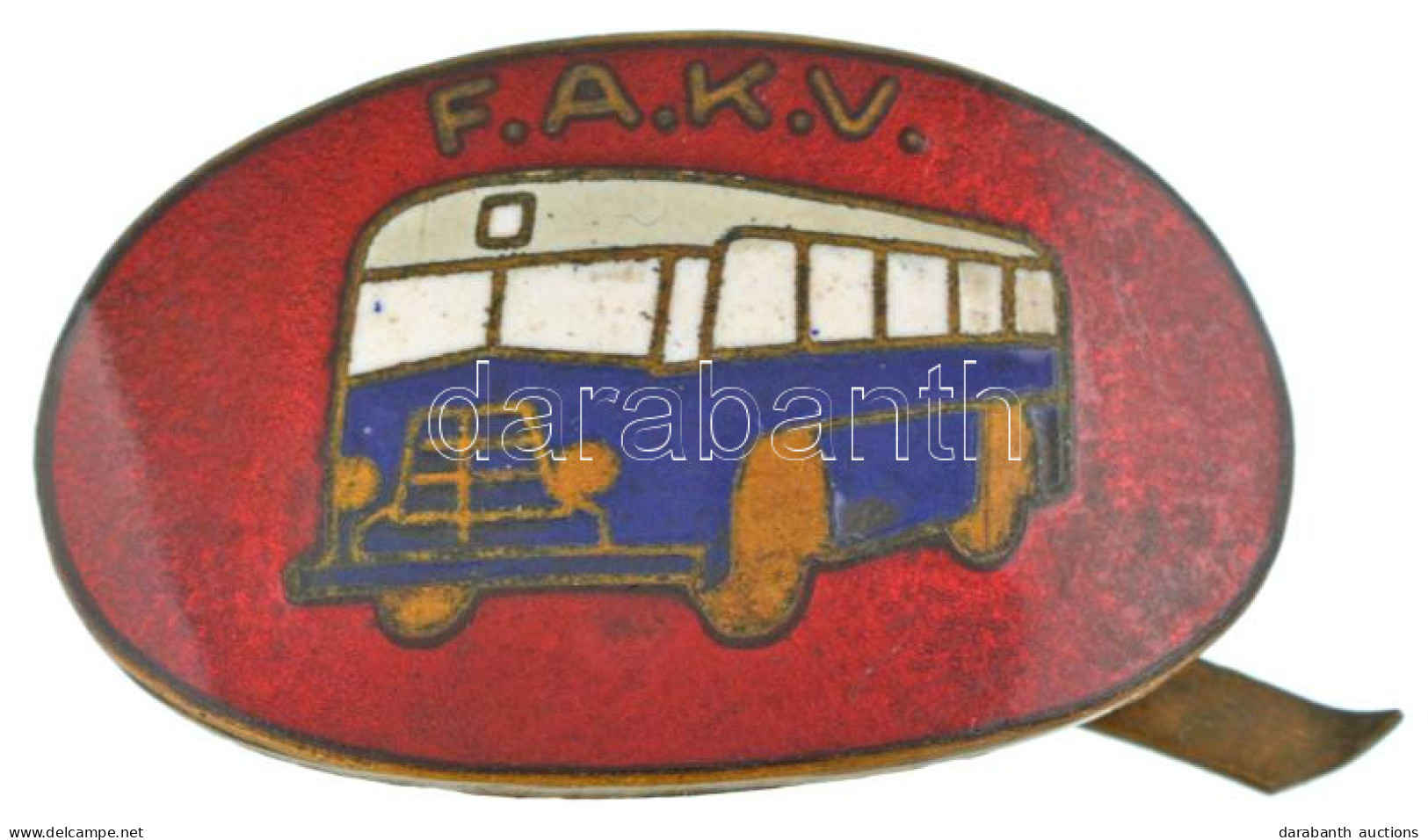 ~1940-1950. "F.A.K.V. (Fővárosi Autóbusz Községi Vállalat)" Zománcozott Bronz Sapkajelvény (~22,5x37mm) T:XF Zománchiba - Non Classés