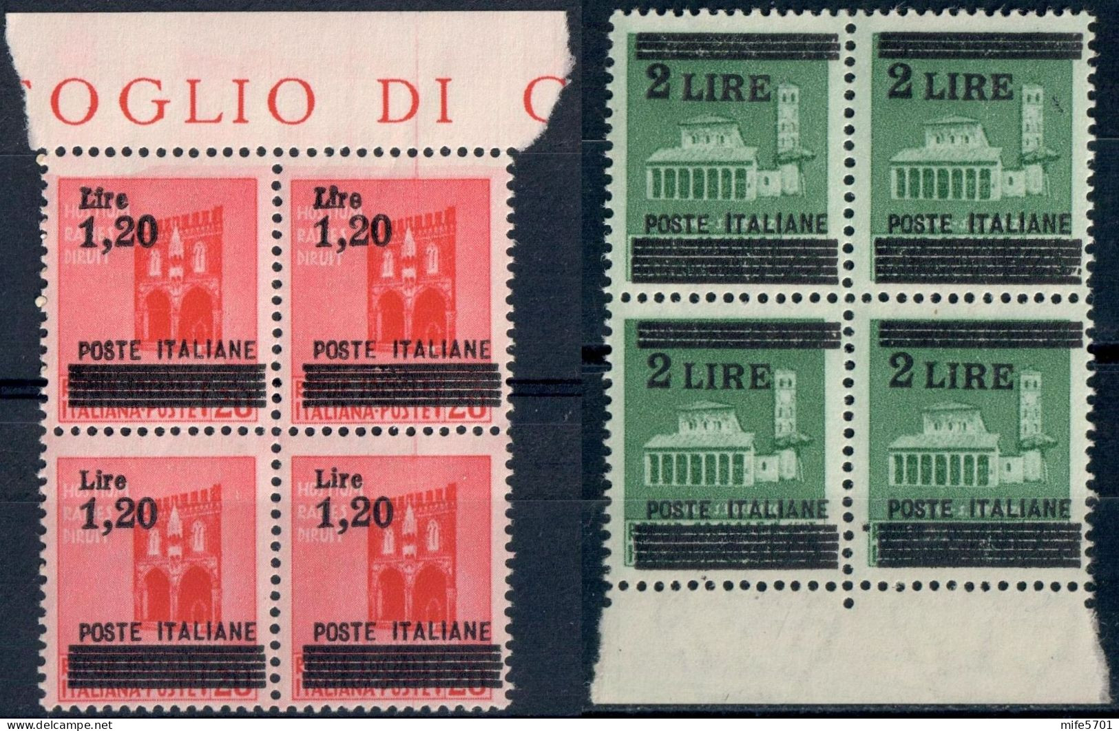 LUOGOTENENZA 1945 QUARTINE MONUMENTI DISTRUTTI SOPRASTAMPATI  L. 1,20 SU C. 20 E L. 2 SU C. 25 MNH ** SASSONE 524/525 - Mint/hinged