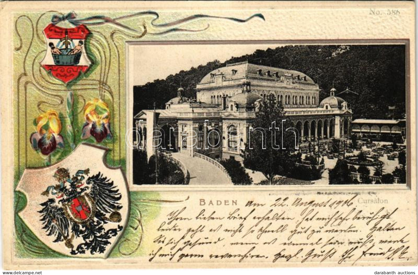 T2/T3 1906 Baden Bei Wien, Cursalon / Spa, Coat Of Arms. Art Nouveau, Emb. Litho (EK) - Zonder Classificatie