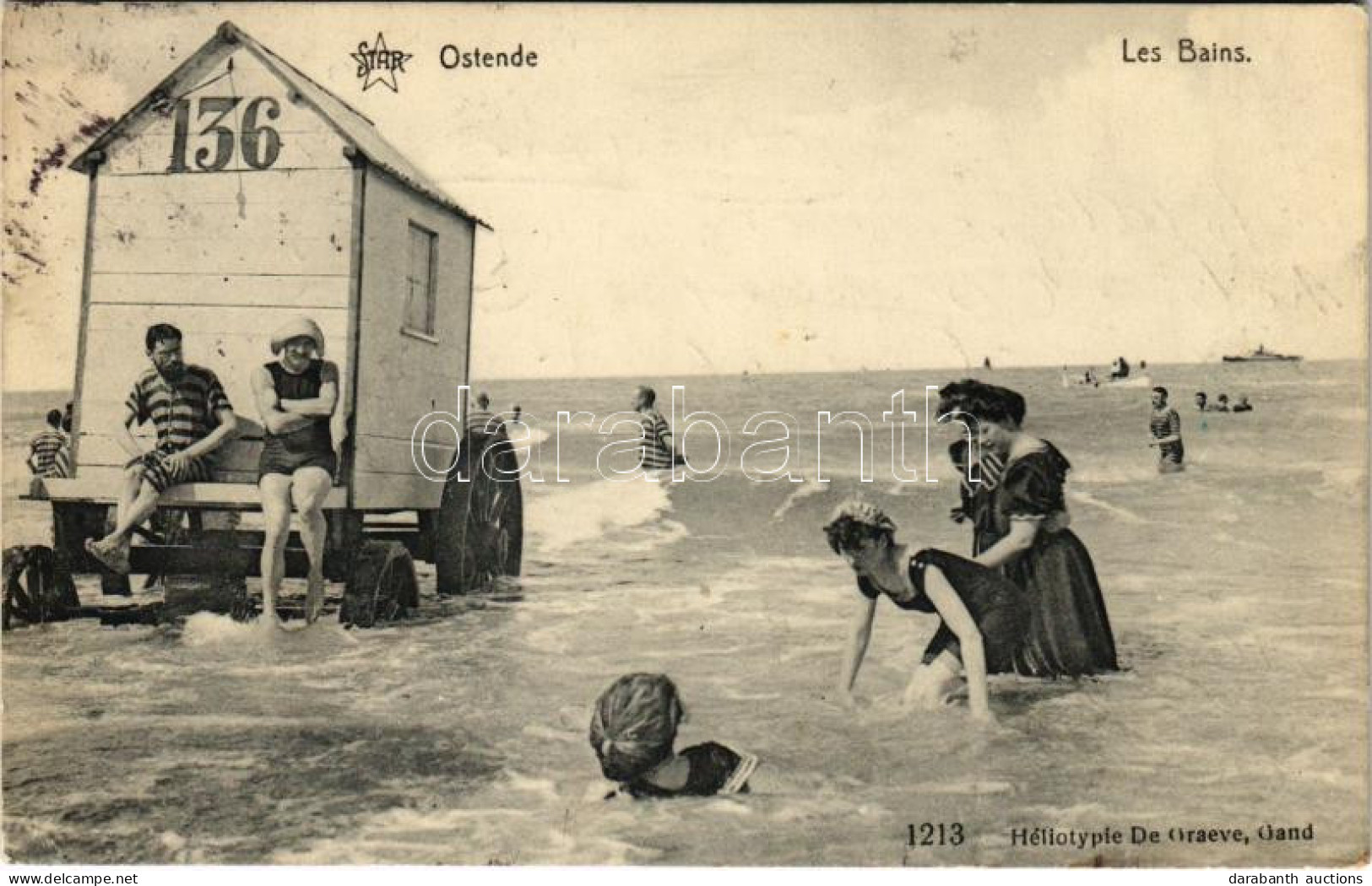 * T2/T3 Oostende, Ostende; Les Bains / Beach, Bathers, Cabin. Héliotypie De Graeve 1213. (EK) - Unclassified