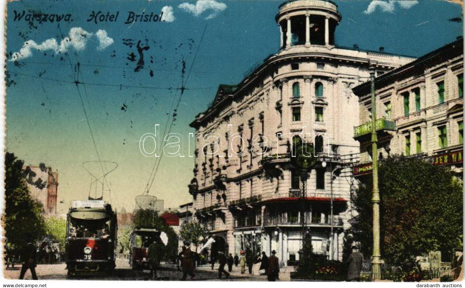 T2/T3 1916 Warszawa, Varsovie, Warschau, Warsaw; Hotel Bristol, Street View, Tram Line 32 (fa) - Zonder Classificatie