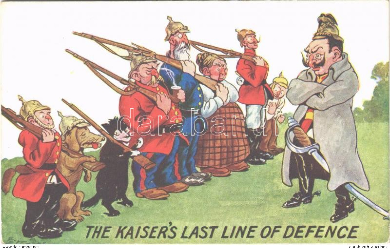 ** T2/T3 WWI "The Kaiser's Last Line Of Defence" Wilhelm II Mocking Anti-German Military Propaganda Art Postcard - Non Classés