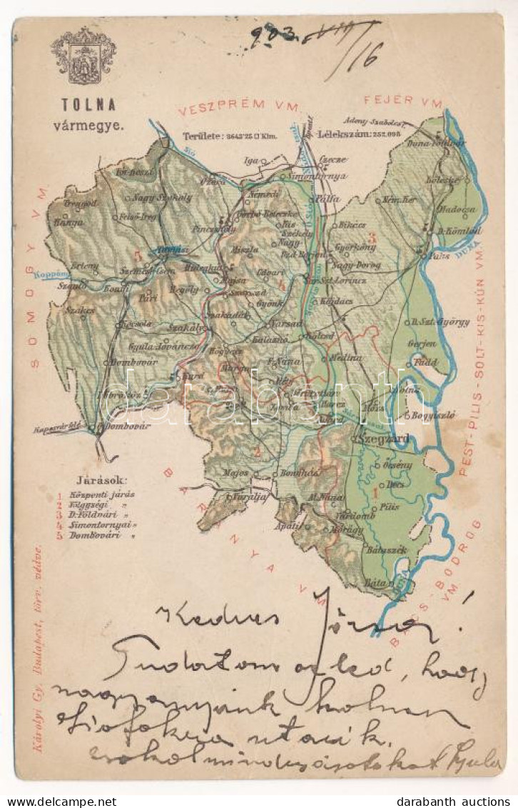 T3 1903 Tolna Vármegye Térképe. Kiadja Károlyi Gy. / Map Of Tolna County (EB) - Ohne Zuordnung