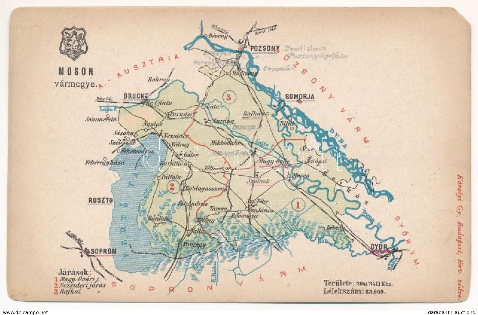 ** T3 Moson Vármegye Térképe. Kiadja Károlyi Gy. / Map Of Moson County (EM) - Sin Clasificación