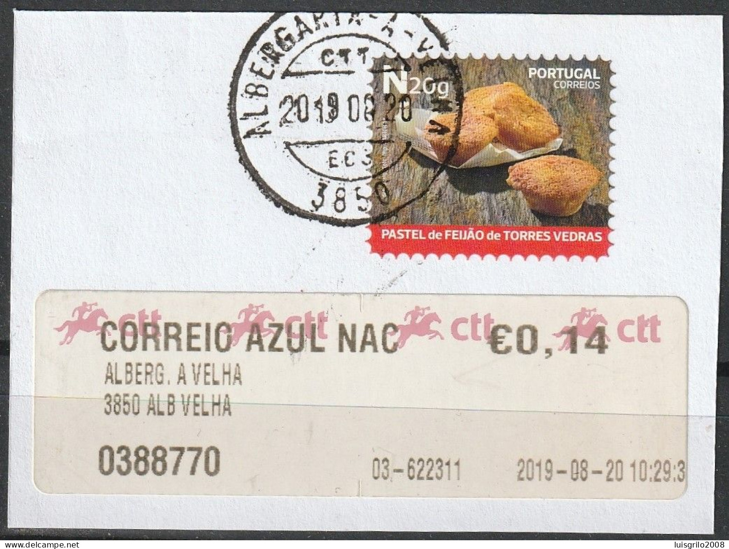 Portugal, 2019 - Doces Tradicionais, N20g. -|- Postmark - Albergaria-A-Velha / Mundifil, 5090 - Autocollant Sur Fragment - Gebraucht