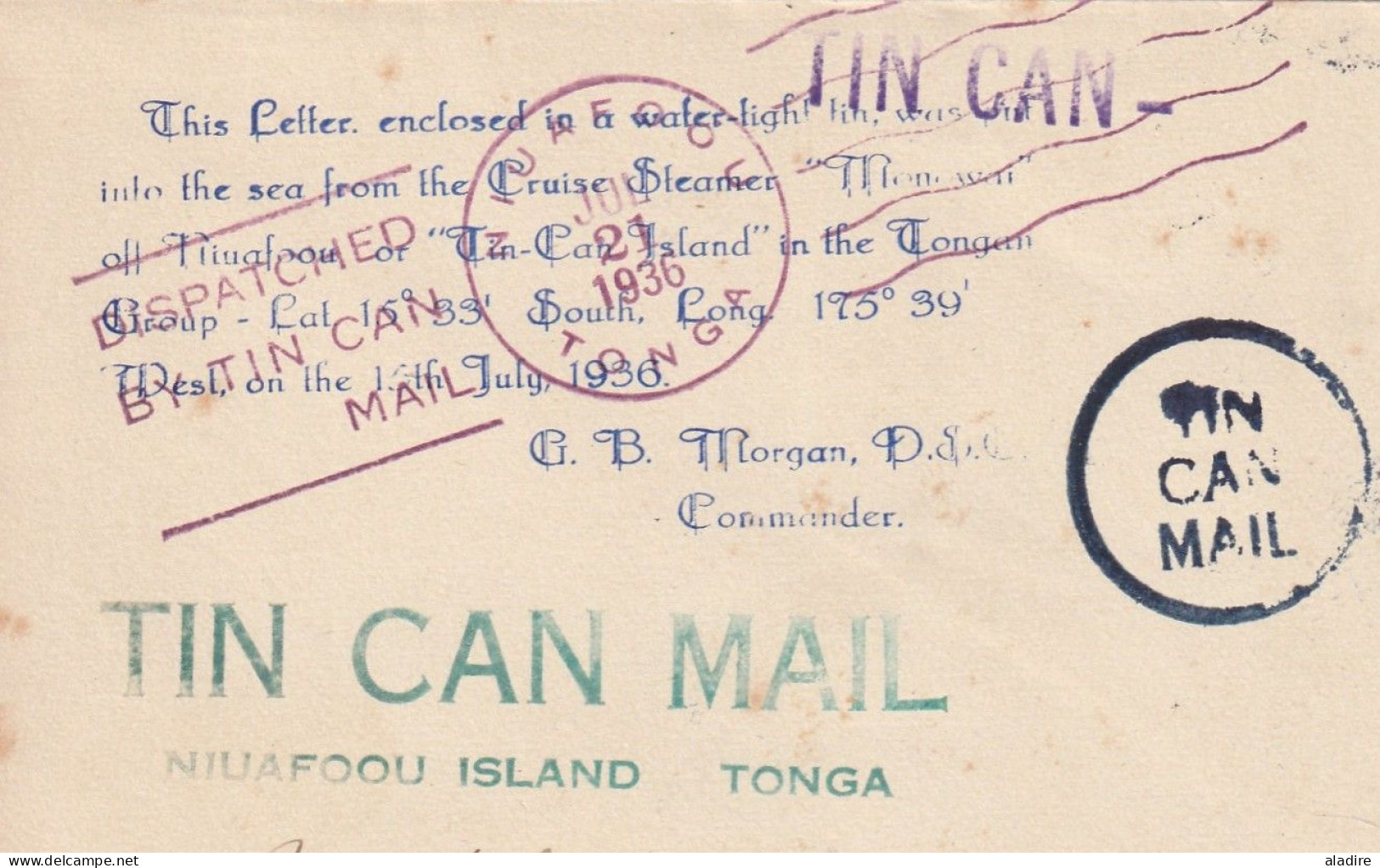 1936 - TIN CAN MAIL - Cover From Niuafoou, Toga To Hamilton, New Zealand - 2 1/2 D Stamp - Tonga (...-1970)