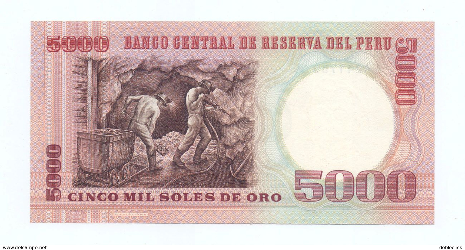 PERU - 1st DATE 5000 SOLES DE ORO NOTE P-117a 1976 - UNC - Pérou