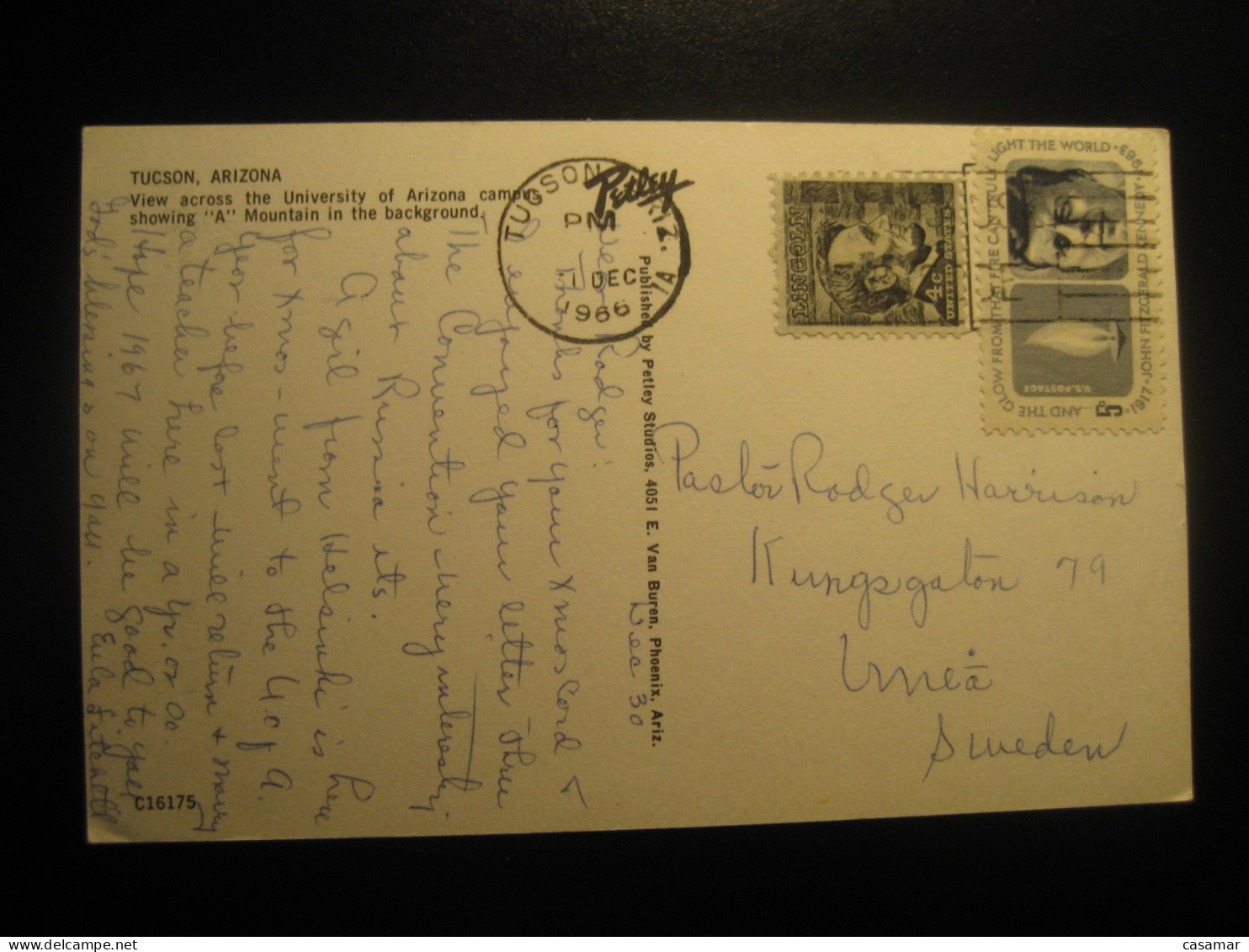 TUCSON Arizona University Cancel 1966 To Sweden Postcard USA - Tucson