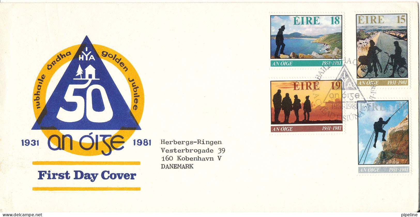 Ireland FDC 21-6-1981 An Oige 50 Anniversary Complete Set Of 4 With Cachet Sent To Denmark - FDC