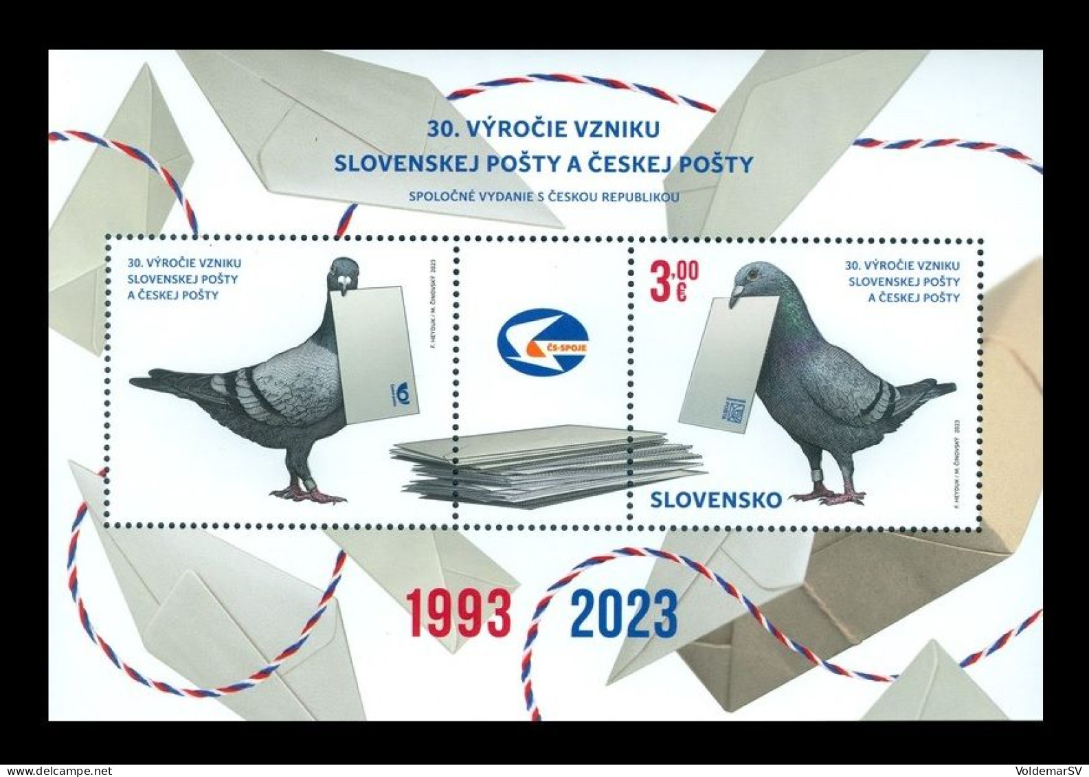 Slovakia 2023 Mih. 1002 (Bl.62) Czech Post And Slovak Post. Birds. Pigeons (joint Issue Slovakia-Czechia) MNH ** - Ungebraucht