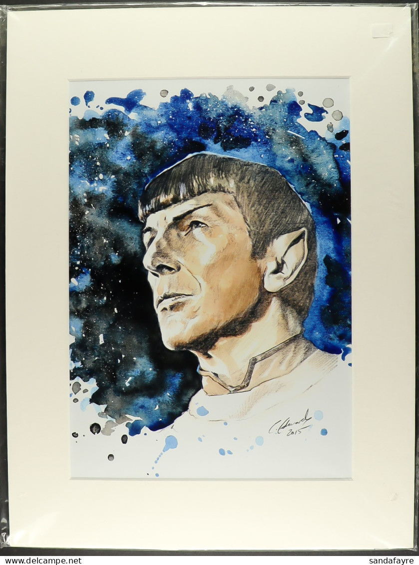 STAR TREK ART PRINT - SPOCK BY CAROLYN EDWARDS And Other Items Which Include Two Mounted Prints, Graphic Novel, Next Gen - Autres & Non Classés