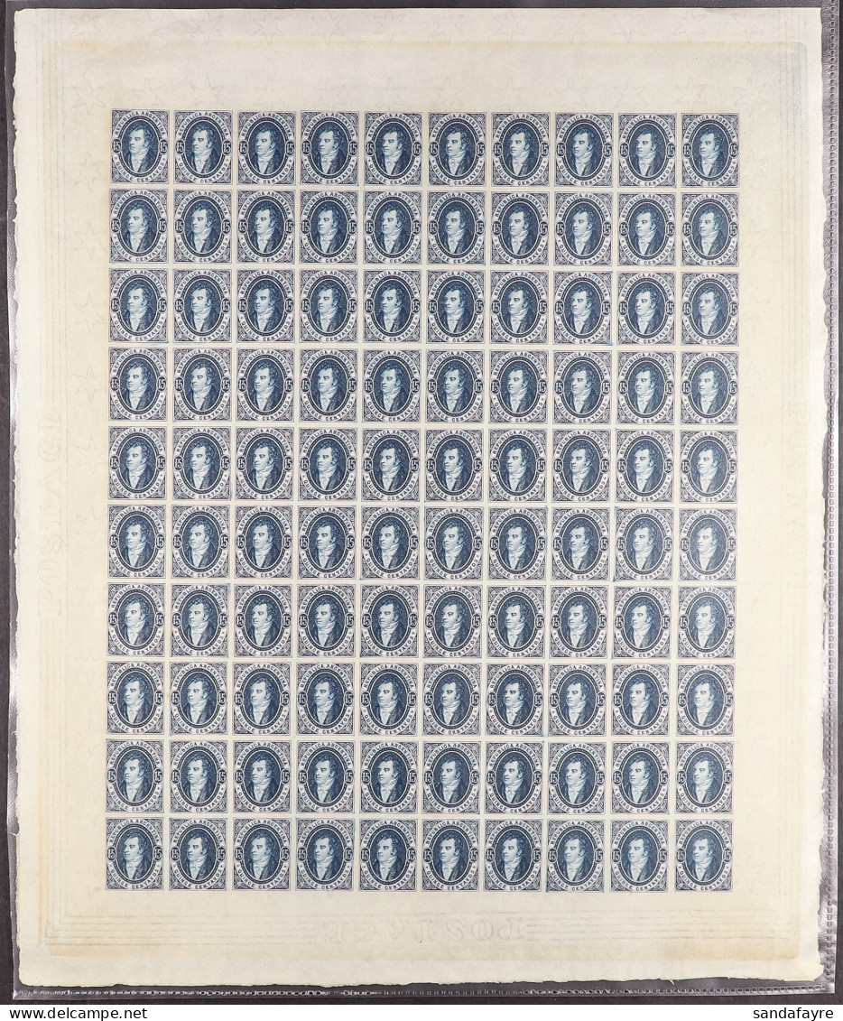 1864 15c Deep Blue Rivadavia Imperf 1924 London Reprint (from The Cleaned Original Plates) Complete Sheet Of 100 On Ungu - Sonstige & Ohne Zuordnung