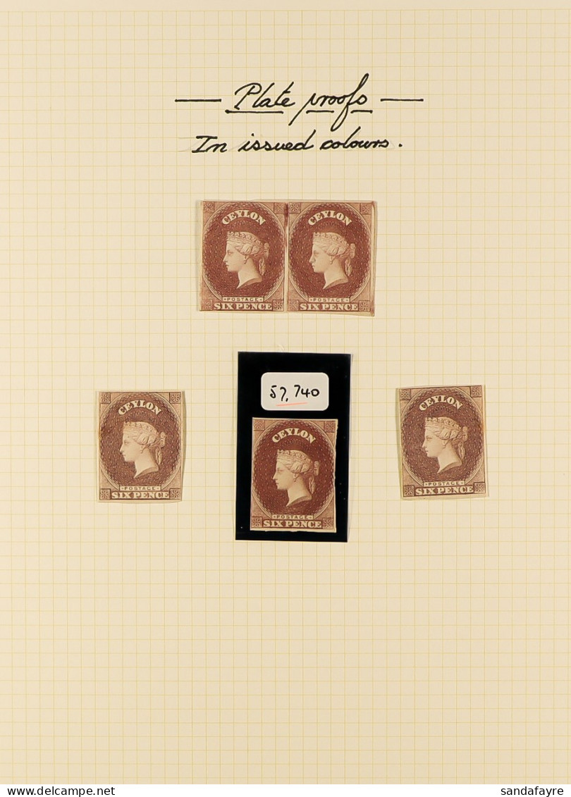 1857 PLATE PROOFS. A Collection Of Type 1 Designs From 1d To 1s, Includes 6d Purple-brown Issued Colour (5, Incl Pair) A - Ceylon (...-1947)