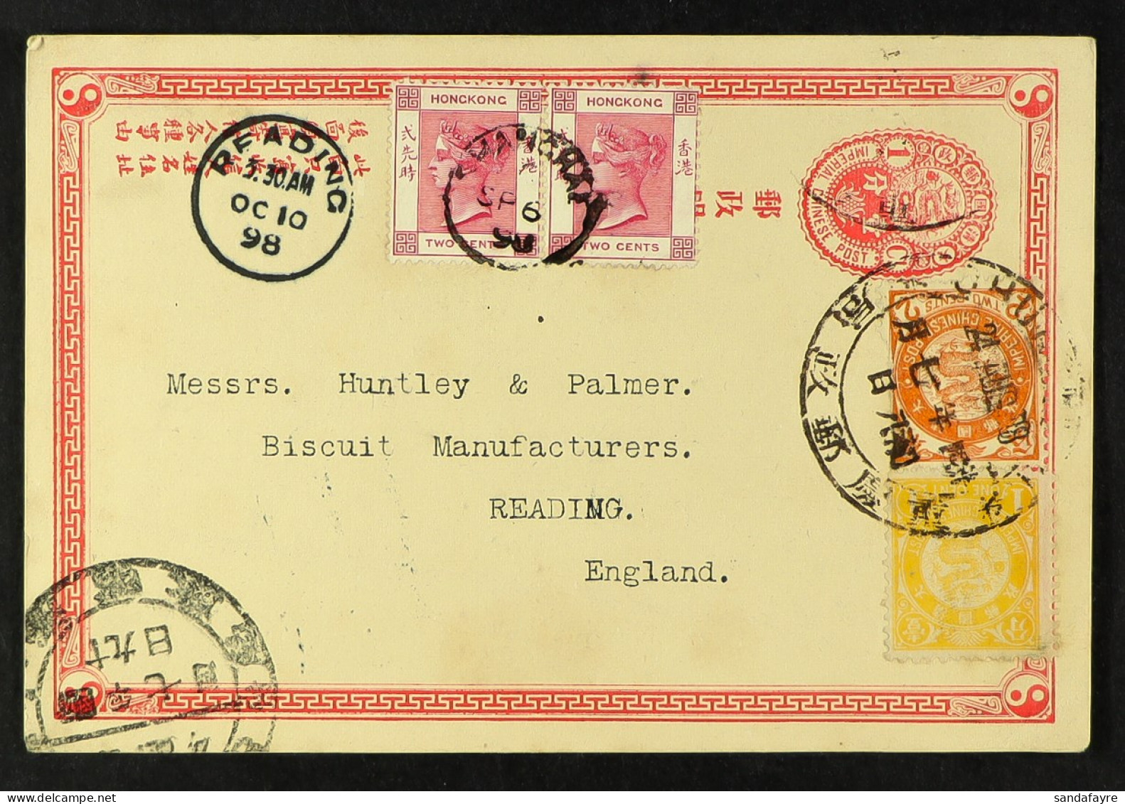 1898 (22 Aug) Chinese 1c Letter Card To Huntley & Palmer, England (from The China Inland Mission At Chungking) Bearing 1 - Andere & Zonder Classificatie