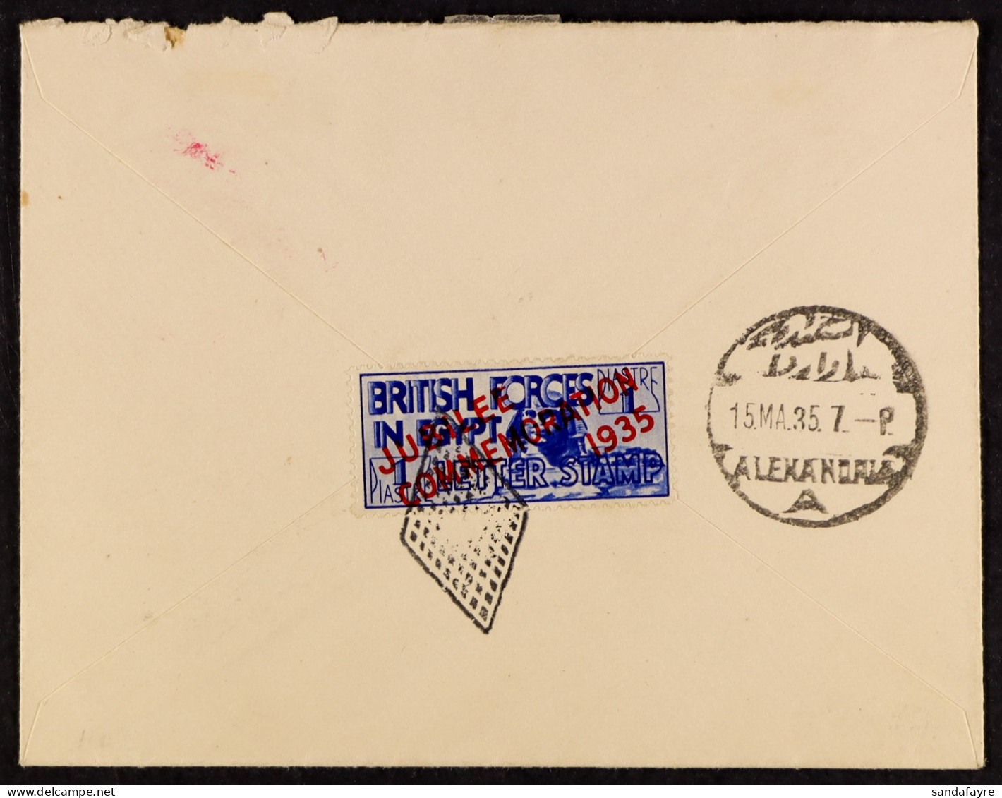 1935 (15 My) Env To Scotland With Br. Forces 1p Ultramarine Letter Seal Opt'd 'Jubilee Commemoration 1935' (SG A10) Tied - Autres & Non Classés