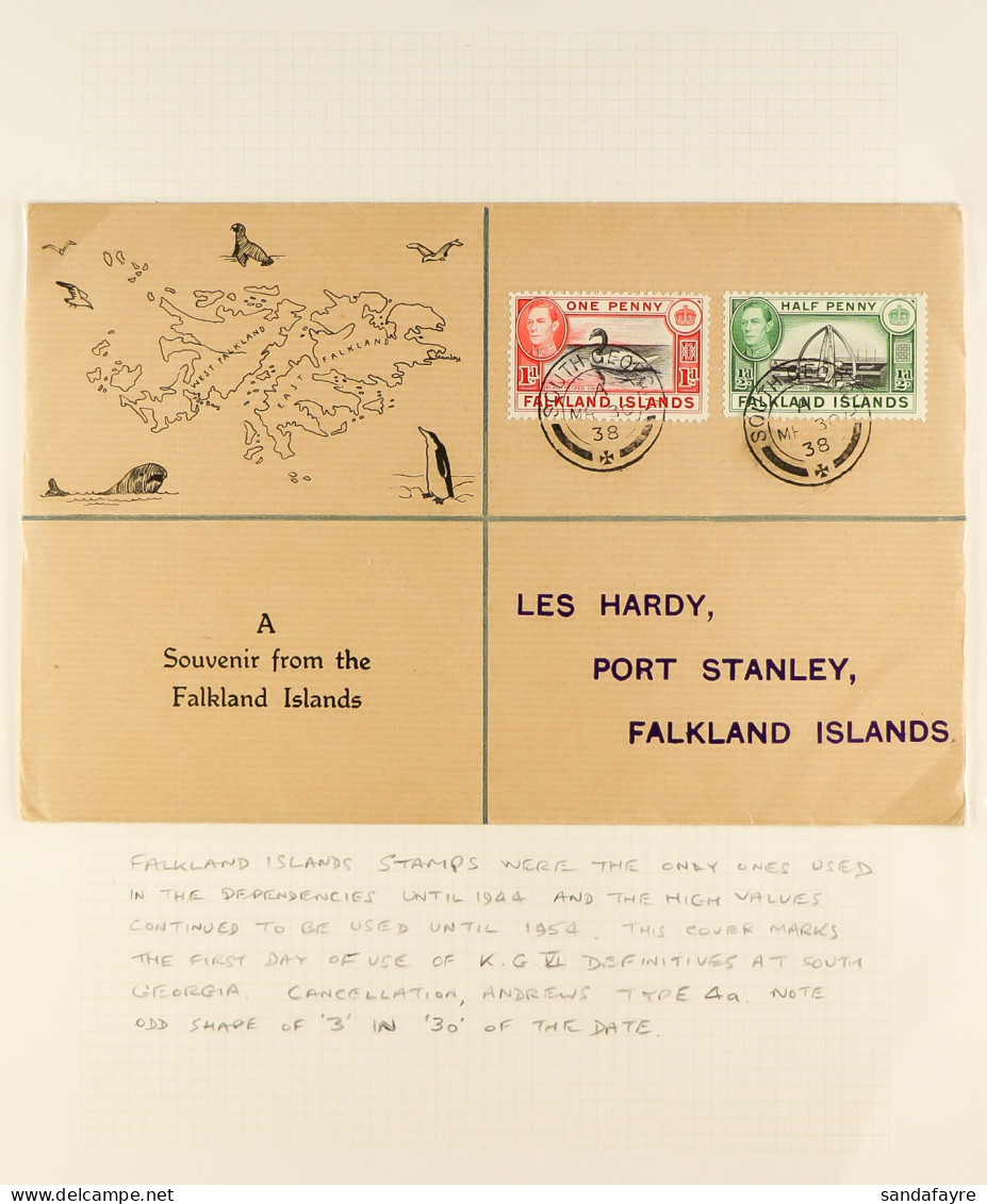 SOUTH GEORGIA COLLECTION With Covers Incl. 1938 Pictorial Envelope Bearing Falklands Â½d And 1d Tied By Cds's, 1946 Bear - Falkland Islands