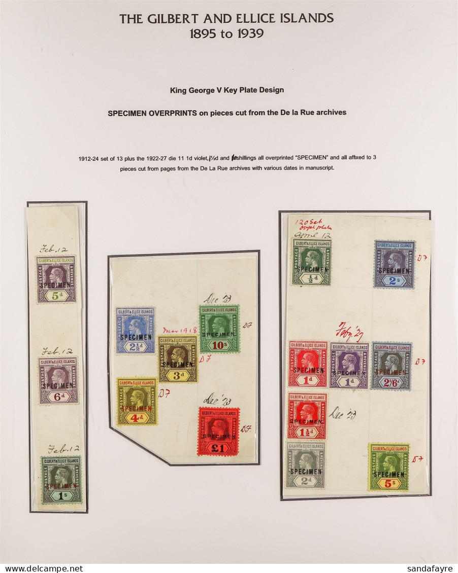 1912-1927 'SPECIMEN' OVERPRINTS FROM THE DE LA RUE ARCHIVE. 3 Pieces From The DLR Record Book Bearing The 1912-24 Comple - Îles Gilbert Et Ellice (...-1979)