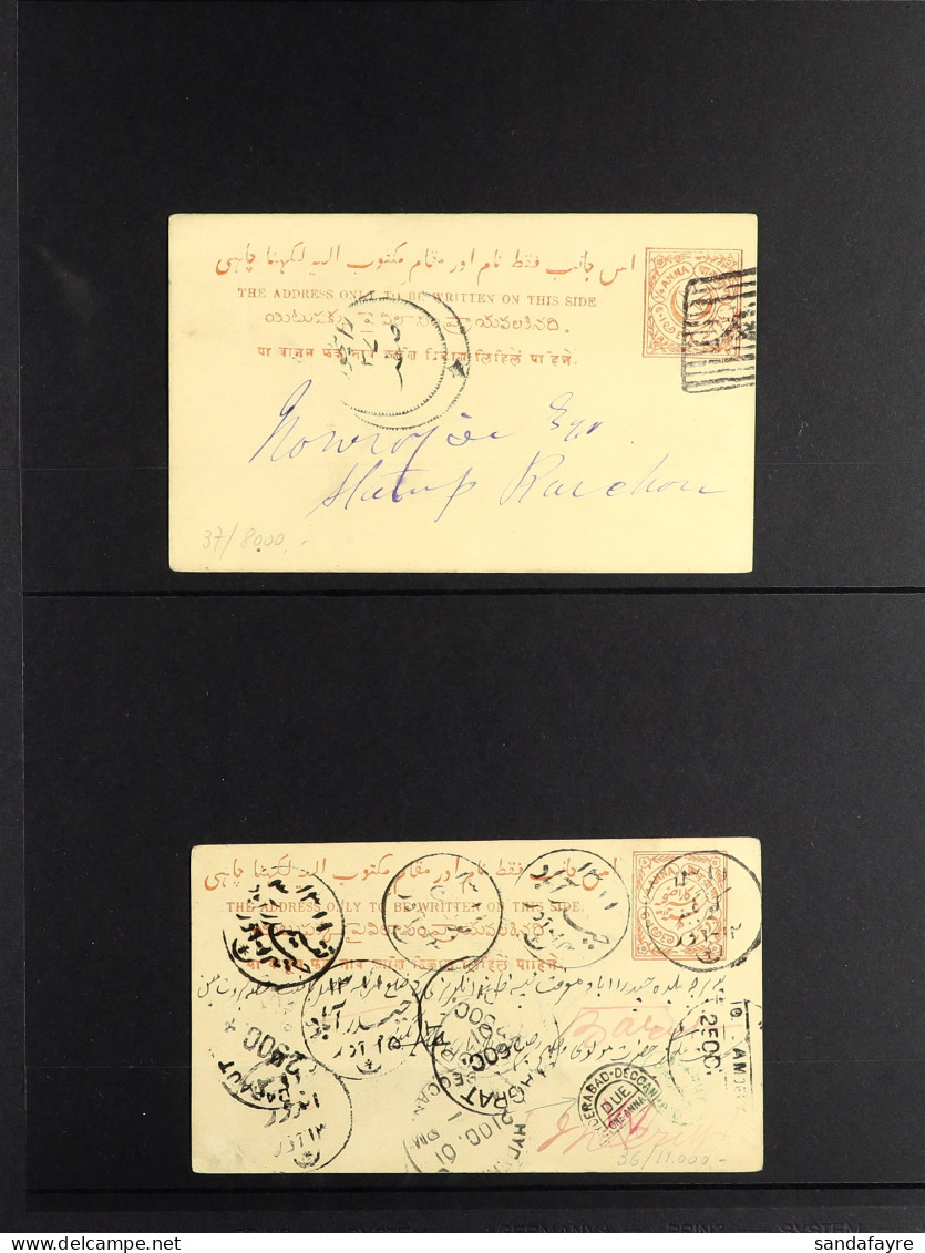 HYDERABAD 1890-1943 Used Postal Stationery, With CARDS Incl. 1890 Â¼ Anna Brick Red ' Crescent & Star' On Buff Card, 189 - Autres & Non Classés