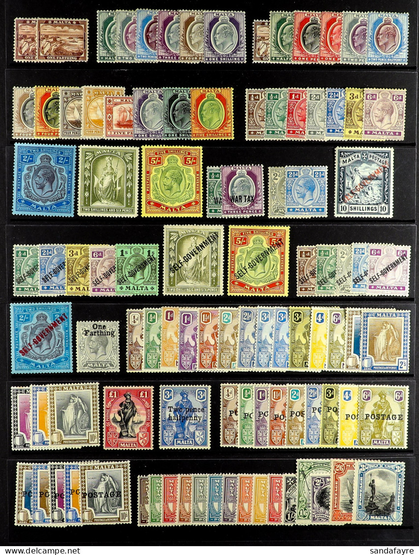 1899 - 1935 MINT COLLECTION On Black Protective Pages Incl. 1903-04 Set, 1904-14 Vals To 5s, 1914-21 To 2s, 2s6d, 5s, 19 - Malta (...-1964)