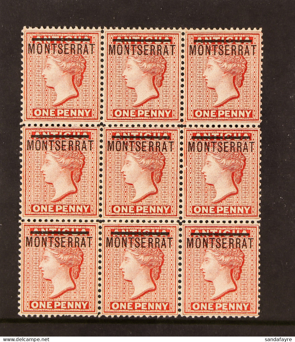 1876-83 1d Red Wmk Reversed, SG 1x, Mint / Never Hinged Mint Block Of Nine, Cat Â£342 As Hinged Singles. - Montserrat