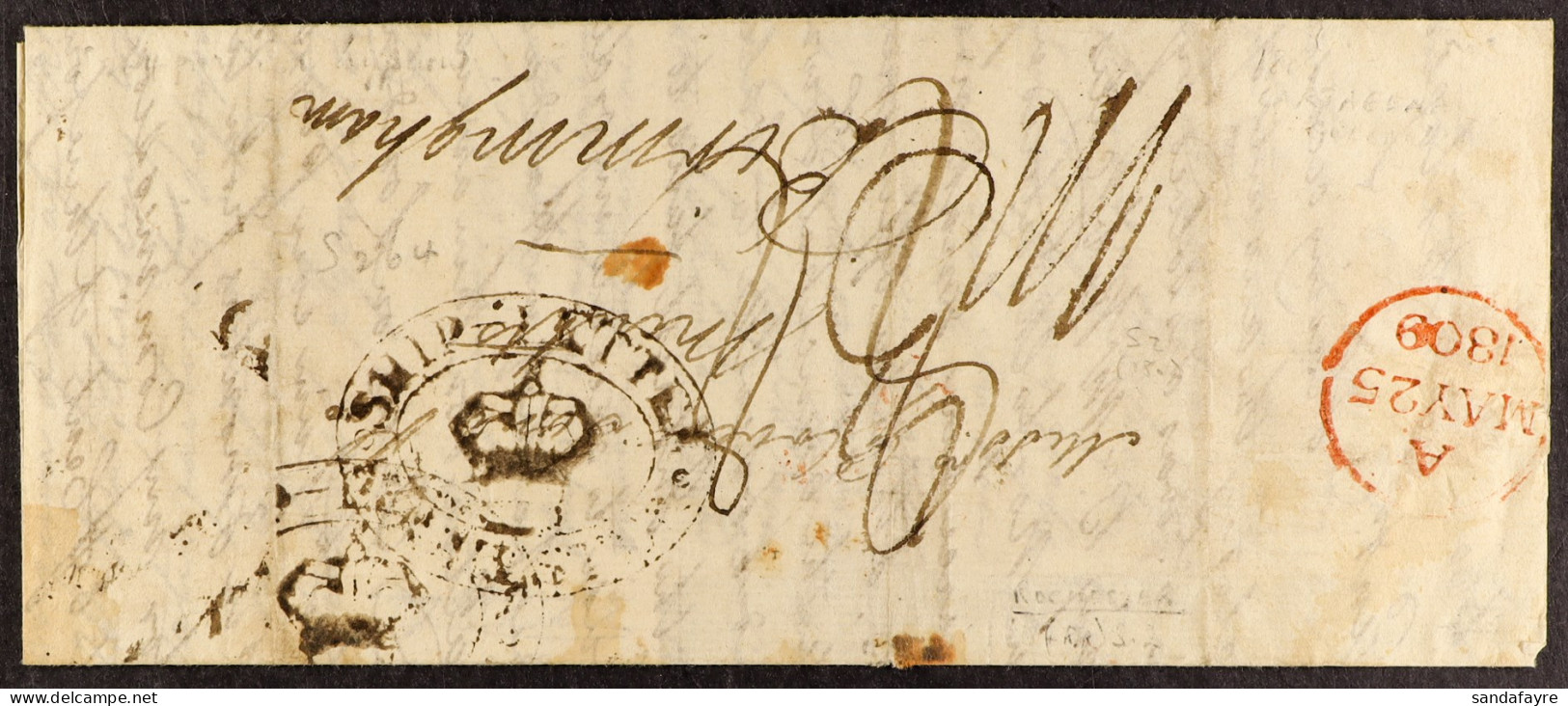 STAMP - 1809 ROCHESTER SHIP LETTER (April) Entire Letter From Cartagena To Birmingham, Showing Two Fair Strikes Of The C - ...-1840 Voorlopers