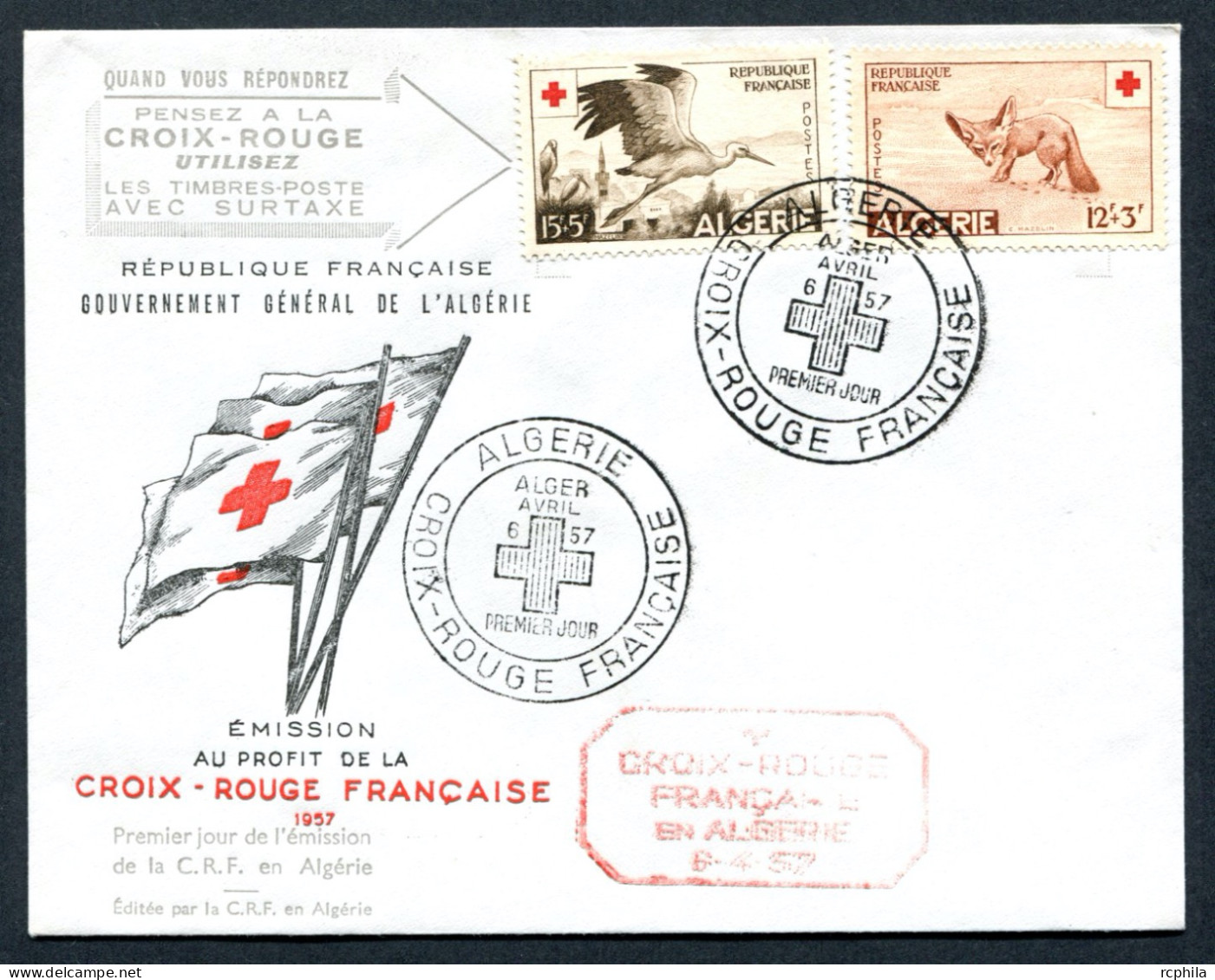 RC 26269 ALGERIE 1957 CROIX ROUGE SUR ENVELOPPE 1er JOUR FDC COVER - FDC