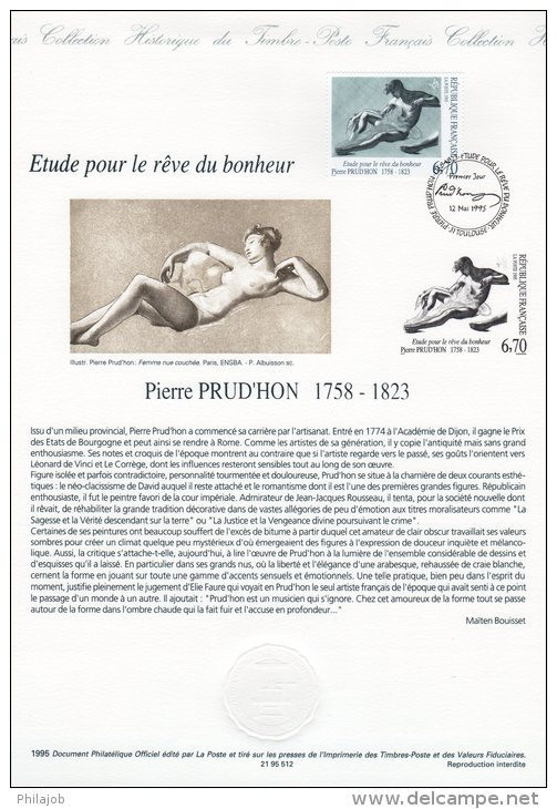 " ETUDE POUR LE REVE DU BONHEUR De PIERRE PRUD'HON " Sur Document Philatélique Officiel De 1995 N°YT 2927. DPO A Saisir - Desnudos