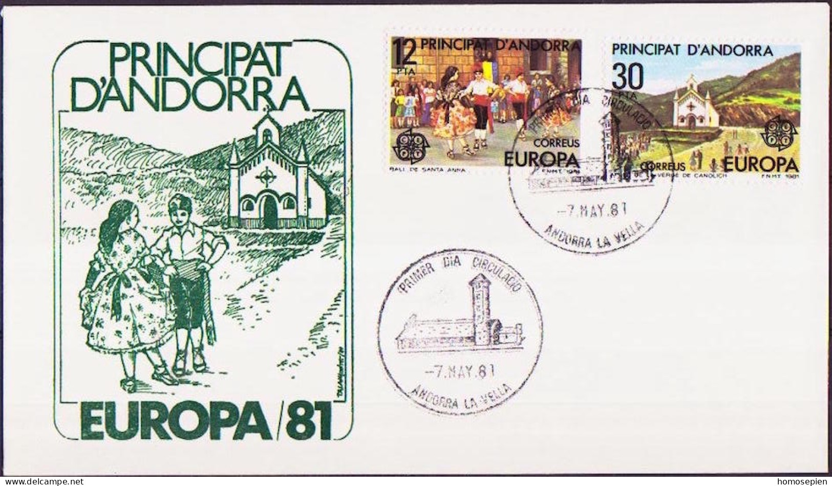 Andorre Espagnol - Andorra FDC3 1981 Y&T N°131 à 132 - Michel N°138 à 139 - EUROPA - Briefe U. Dokumente