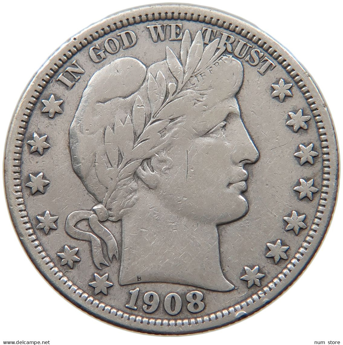 UNITED STATES OF AMERICA HALF DOLLAR 1908 D BARBER #t141 0487 - 1892-1915: Barber