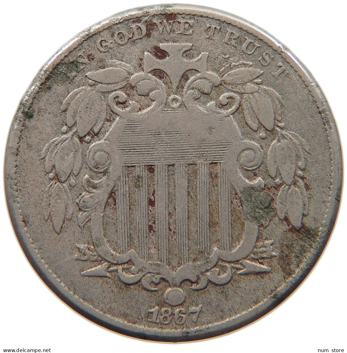 UNITED STATES OF AMERICA NICKEL 1867 SHIELD #s022 0011 - 1866-83: Shield (Stemma)
