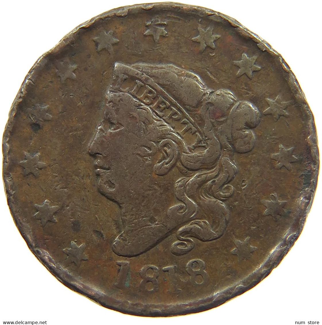 UNITED STATES OF AMERICA LARGE CENT 1818  #c012 0007 - 1816-1839: Coronet Head (Tête Couronnée)