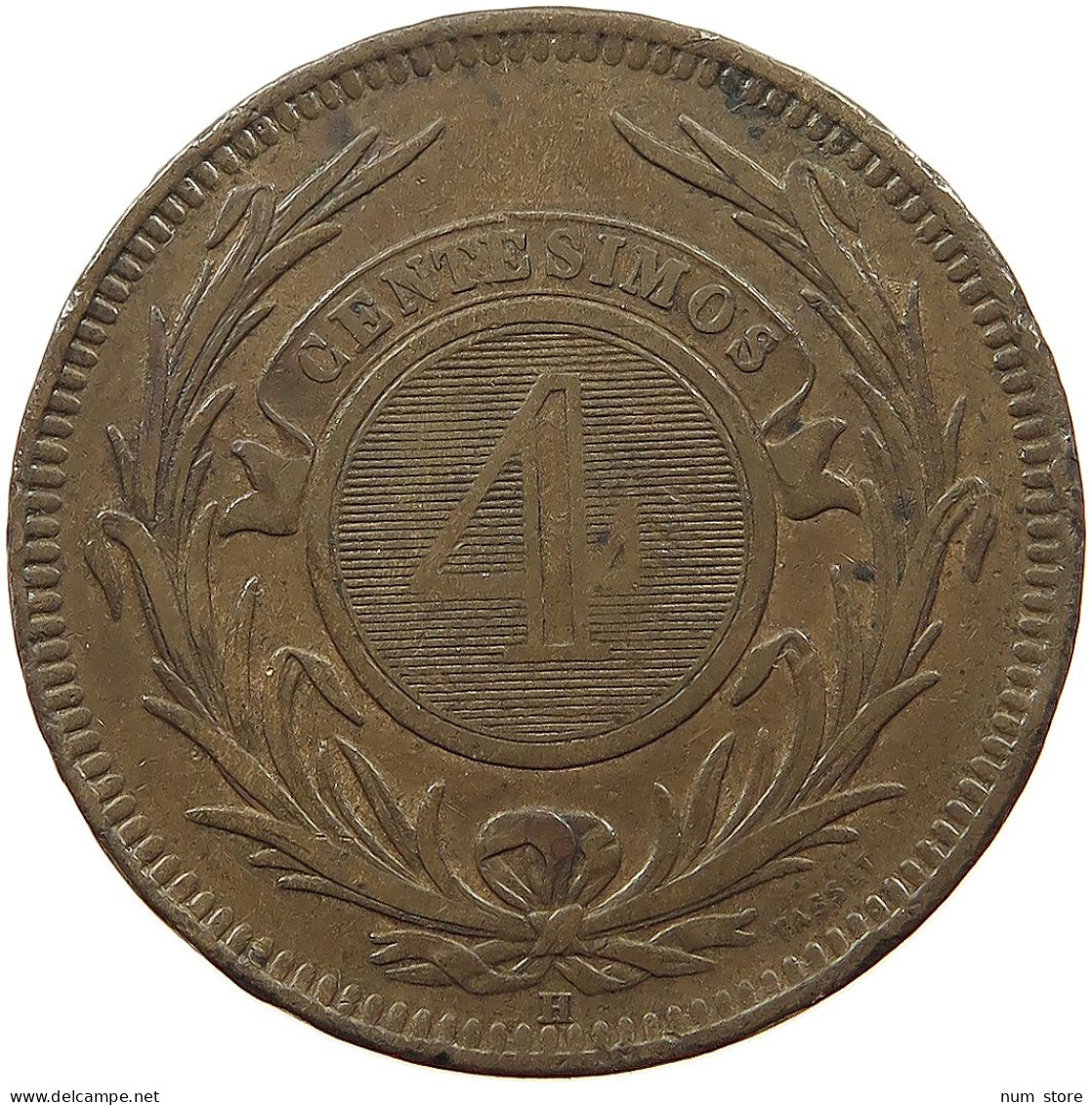 URUGUAY 4 CENTESIMOS 1869  #a009 0369 - Uruguay