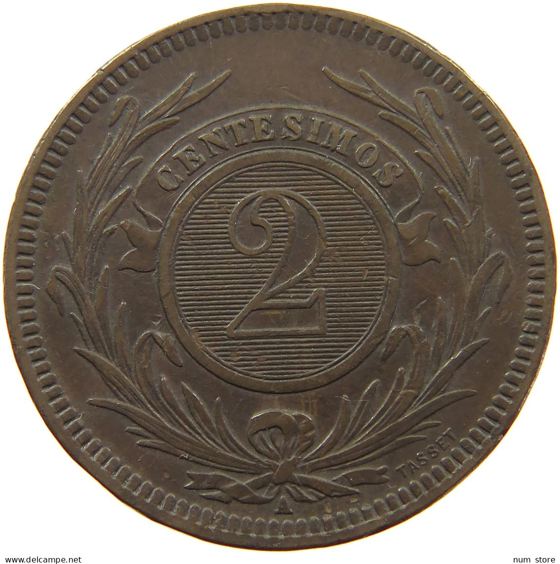 URUGUAY 2 CENTESIMOS 1869  #s022 0169 - Uruguay