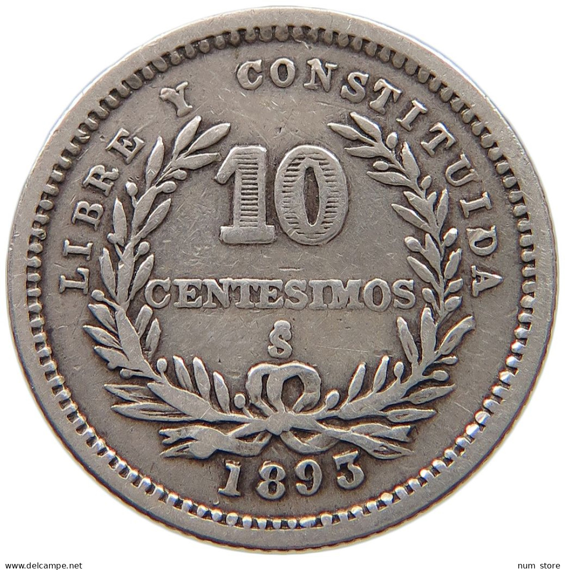 URUGUAY 10 CENTESIMOS 1893  #t072 0585 - Uruguay