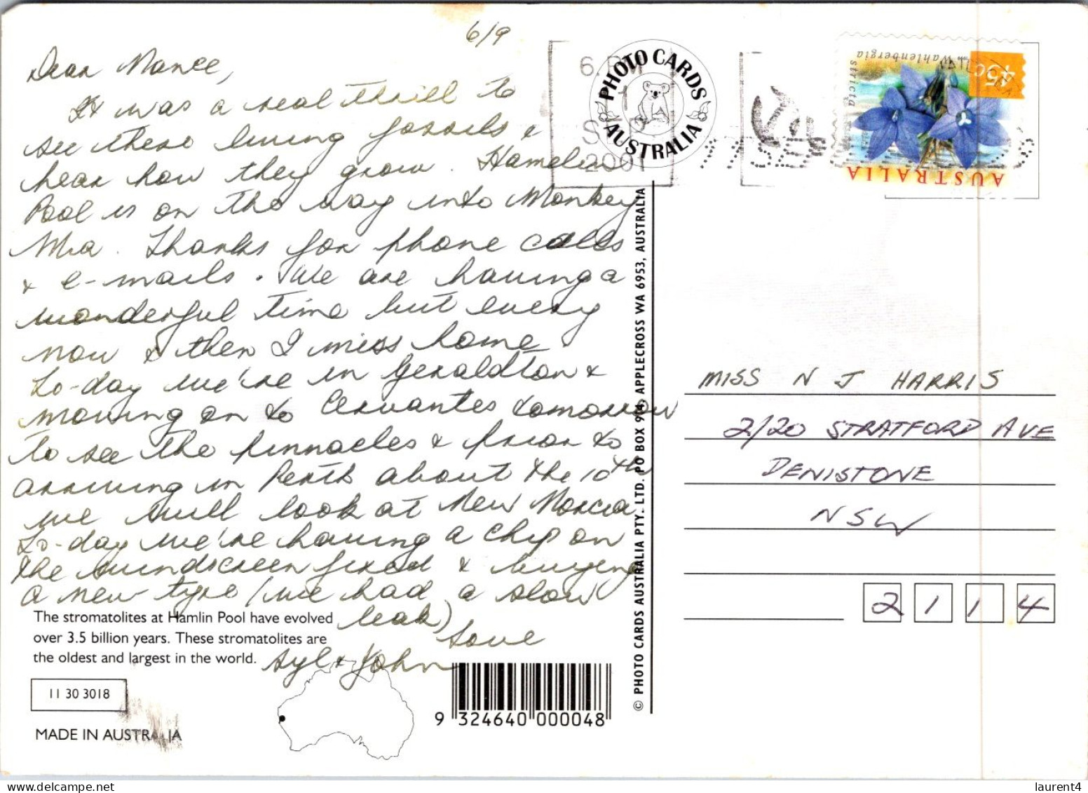 11-11-2023 (1 V 51) Australia (posted With Flower Stamp 1986 ) WA  (UNESC) - Shark Bay - Autres & Non Classés