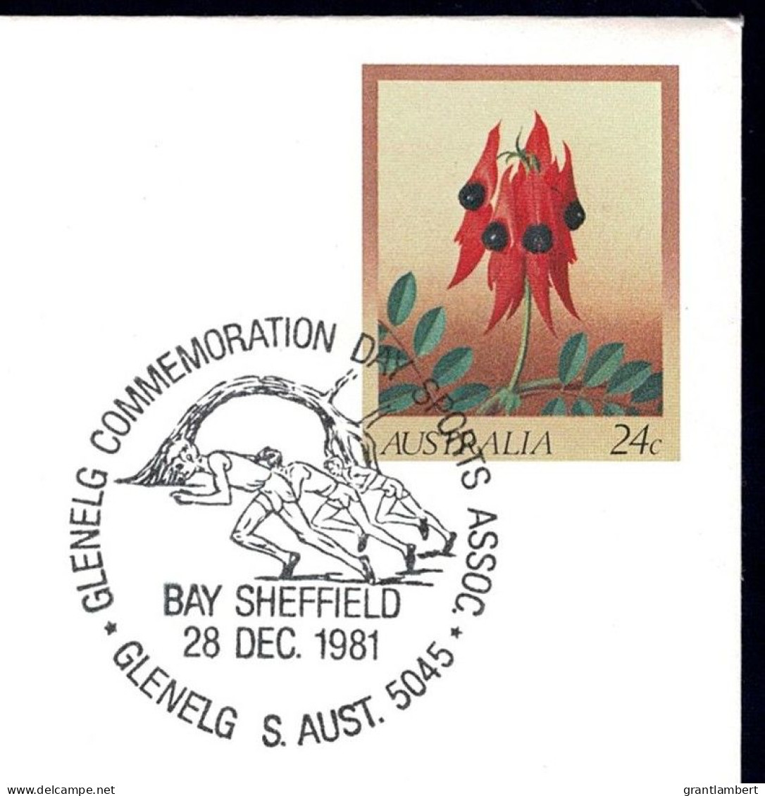 Australia 1981 Sturt Desert Pea Prestamped Envelope With Sports Commemorative Postmark - Lettres & Documents