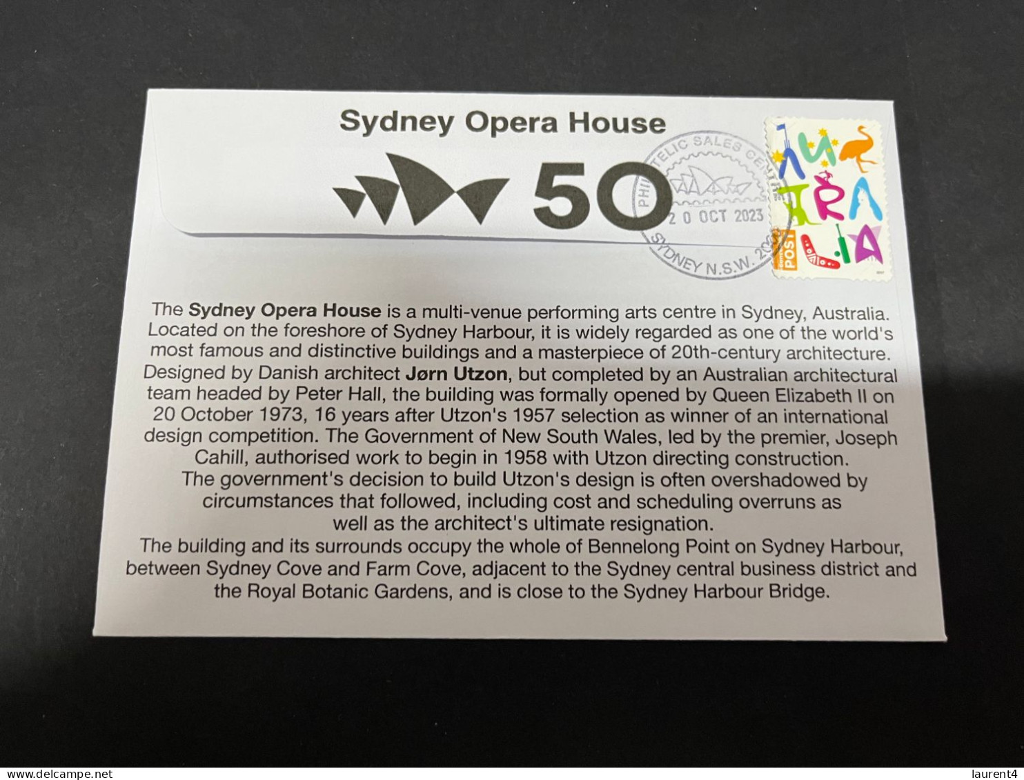 11-11-2023 (1 V 54) Sydney Opera House Celebrate The 50th Anniversary Of It's Opening (20 October 2023) 1973 Opera - Lettres & Documents