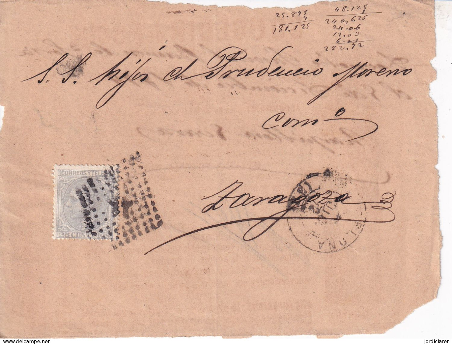 CARTA  1879   PAMPLONA A ZAAGOZA  SOLO FRONTAL  OMLY FRONT - Storia Postale