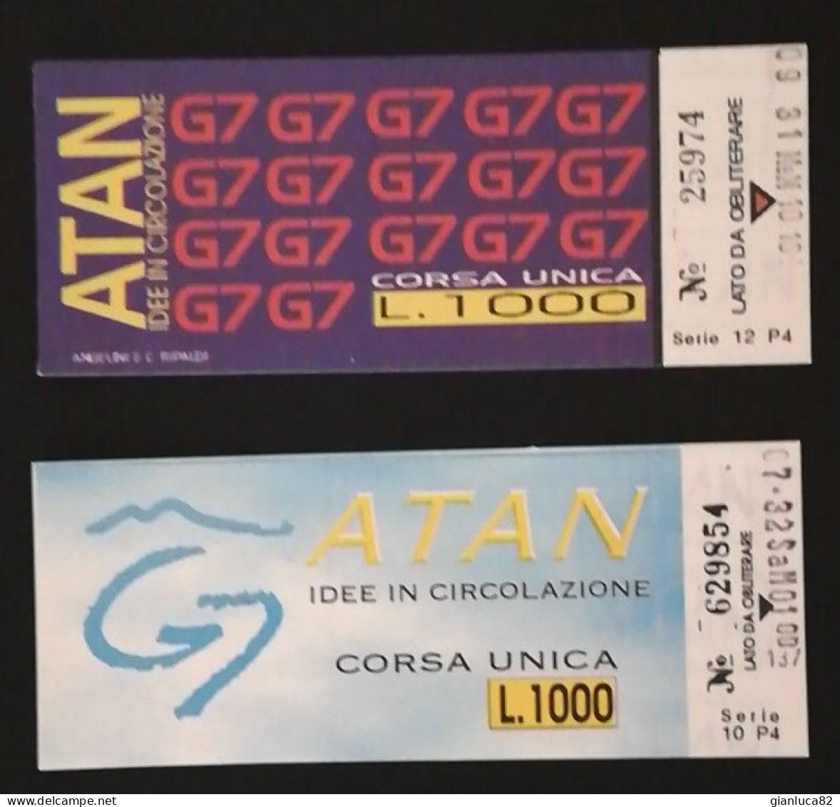 Lotto N. 2 Biglietti Speciali ATAN Da 1000 Lire Evento G7 1994 Napoli (96) Come Da Foto Tiratura Limitata Timbrati - Europa