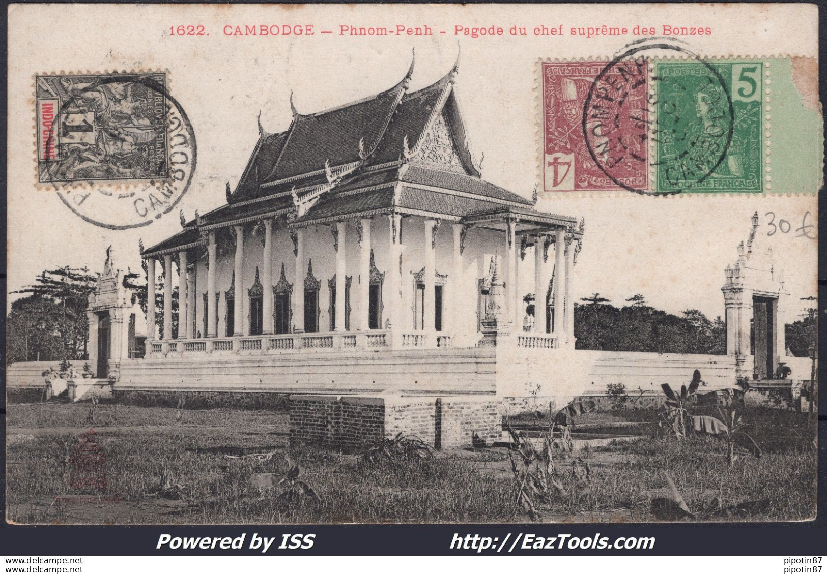 INDOCHINE N°3+26+27 SUR CARTE POSTALE AVEC CAD PNOMPENH CAMBODGE DU 06/12/1907 - Lettres & Documents