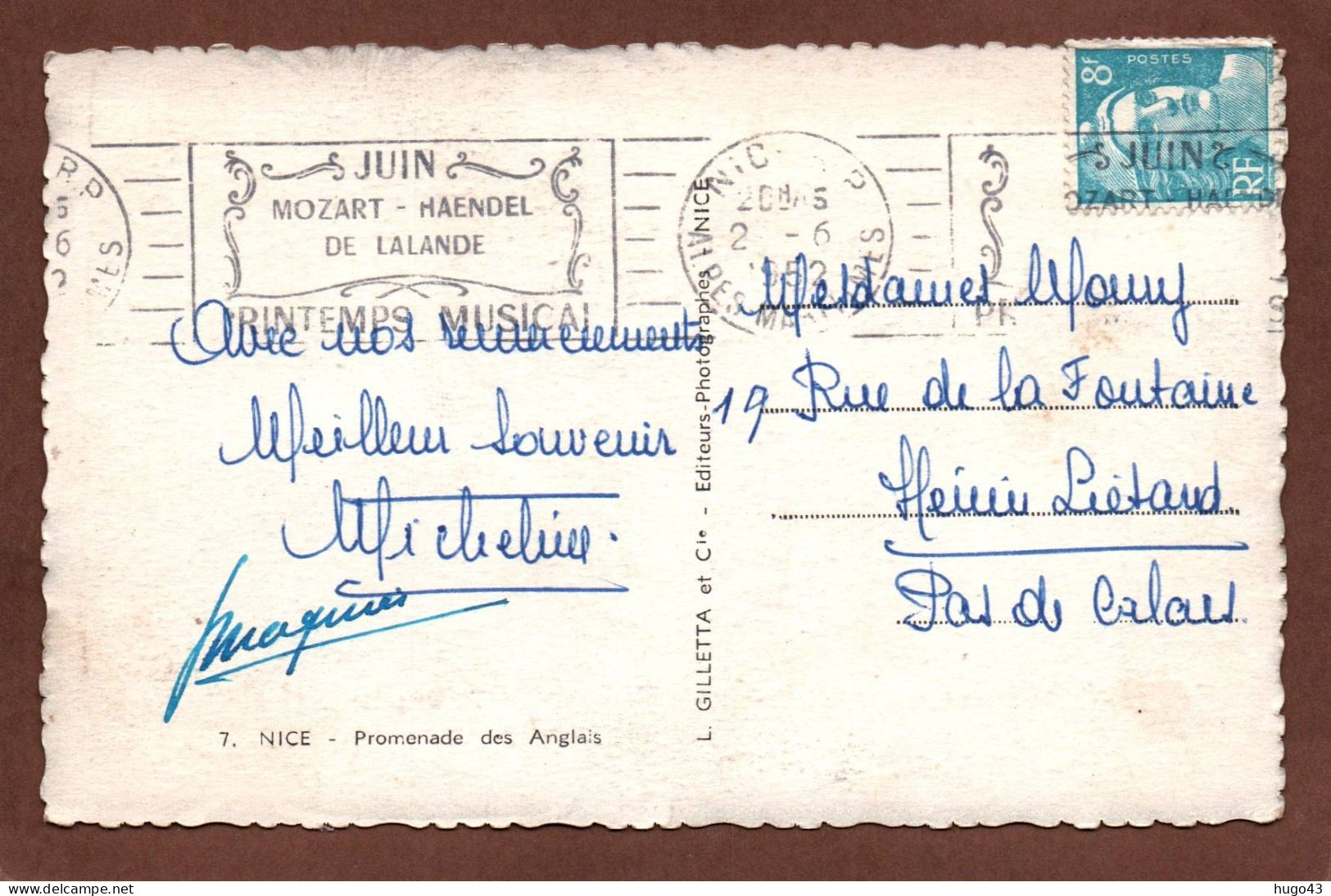 (RECTO / VERSO) NICE EN 1952 - N° 7 - PROMENADE DES ANGLAIS AVEC VIEILLES VOITURES - FORMAT CPA - Transport (road) - Car, Bus, Tramway